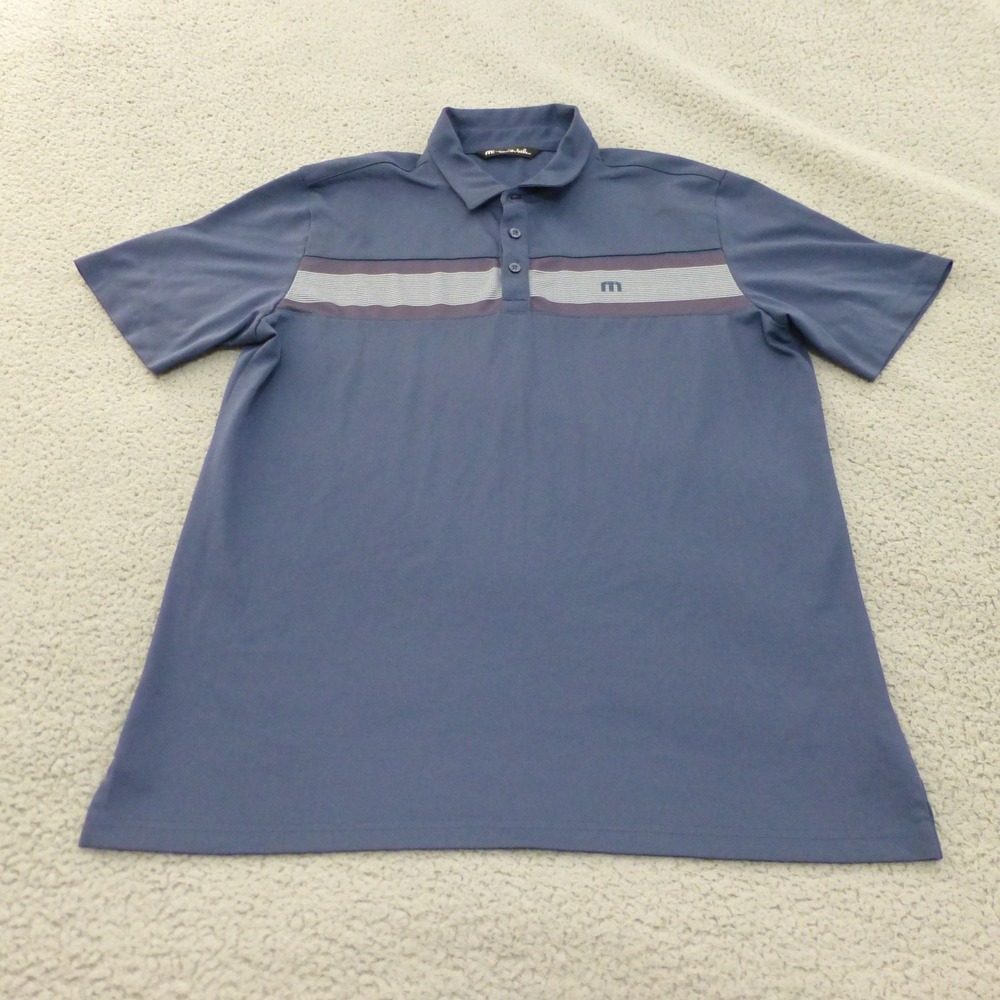 Travis Mathew Golf Polo Shirt Mens Size XL Navy Blue Striped Performance